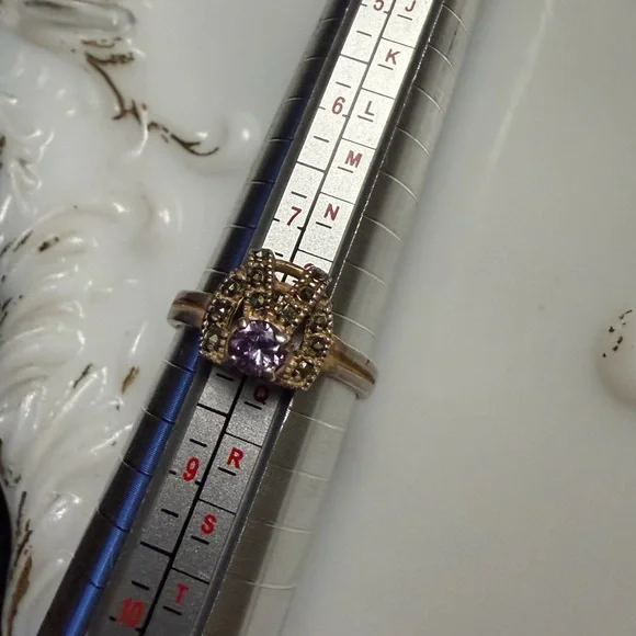 Vintage sterling stamped 925 silver amethyst ring with peridot stones Art Deco - Picture 6 of 6